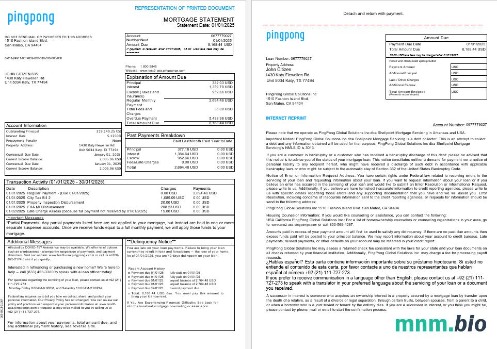 USA California PingPong Global Solutions Inc wyciąg z kredytu hipotecznego w formatach Word i PDF, 3 strony 1-2